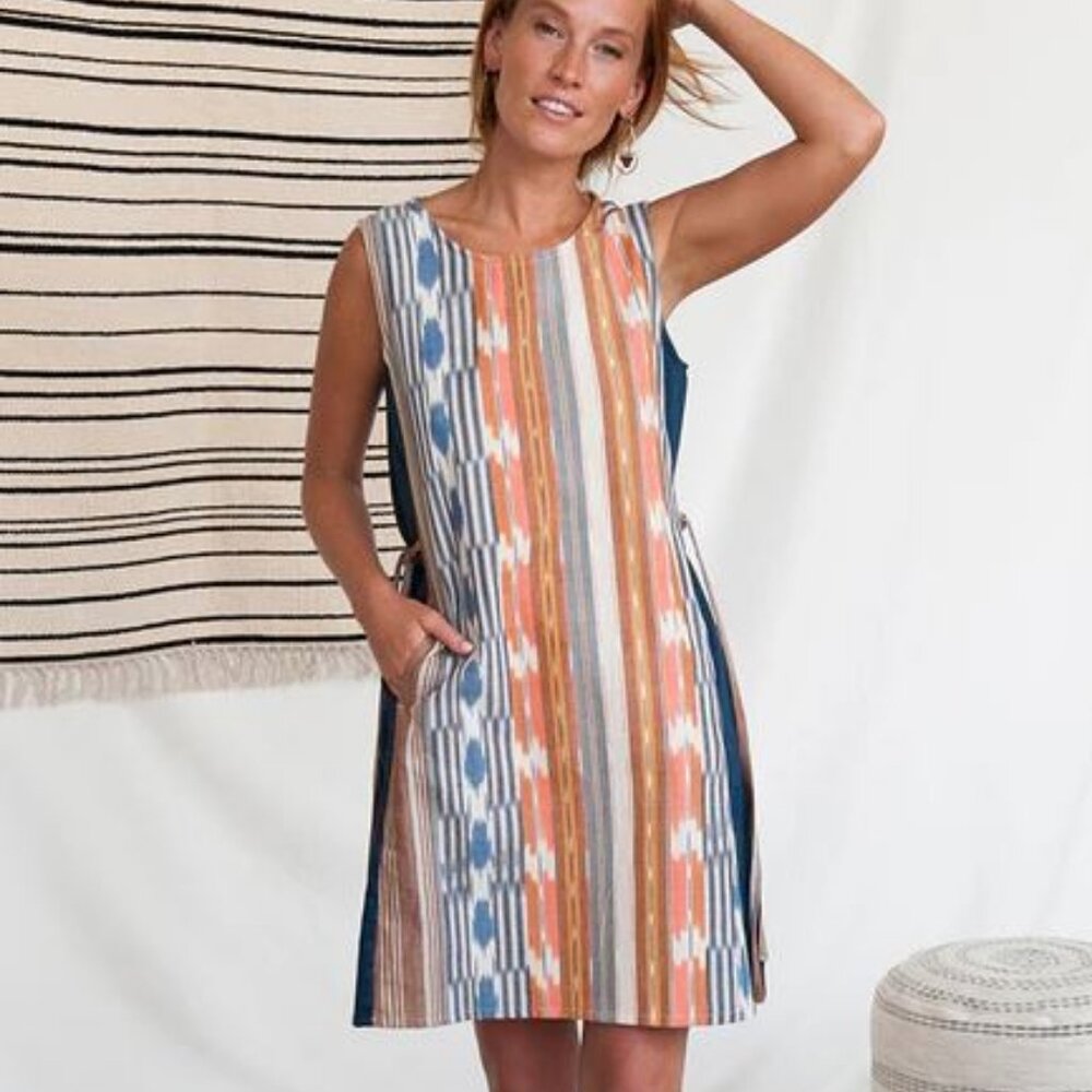 Mata Traders Dakota Dress Rainbow Ikat Handmade in India Size M NWT